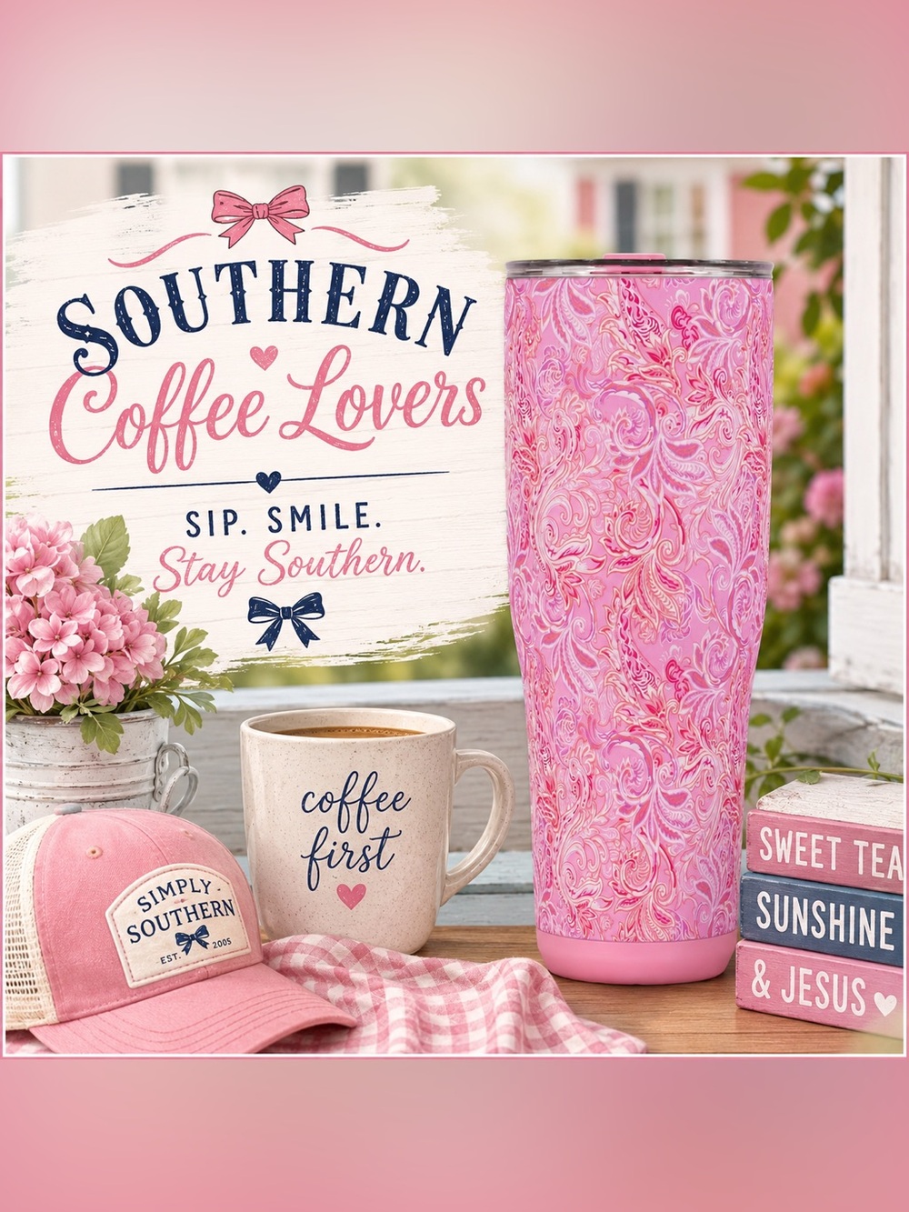 NWT Simply Southern Pink Paisley Insulated Stainless Steel Tumbler 20oz Mug